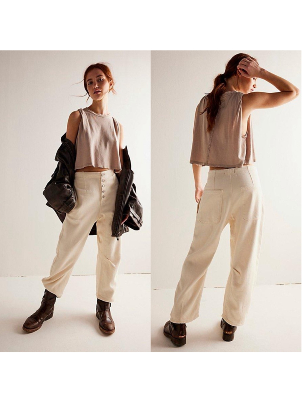 Free People Osaka Mid-Rise Barrel Jeans 30 Ecru